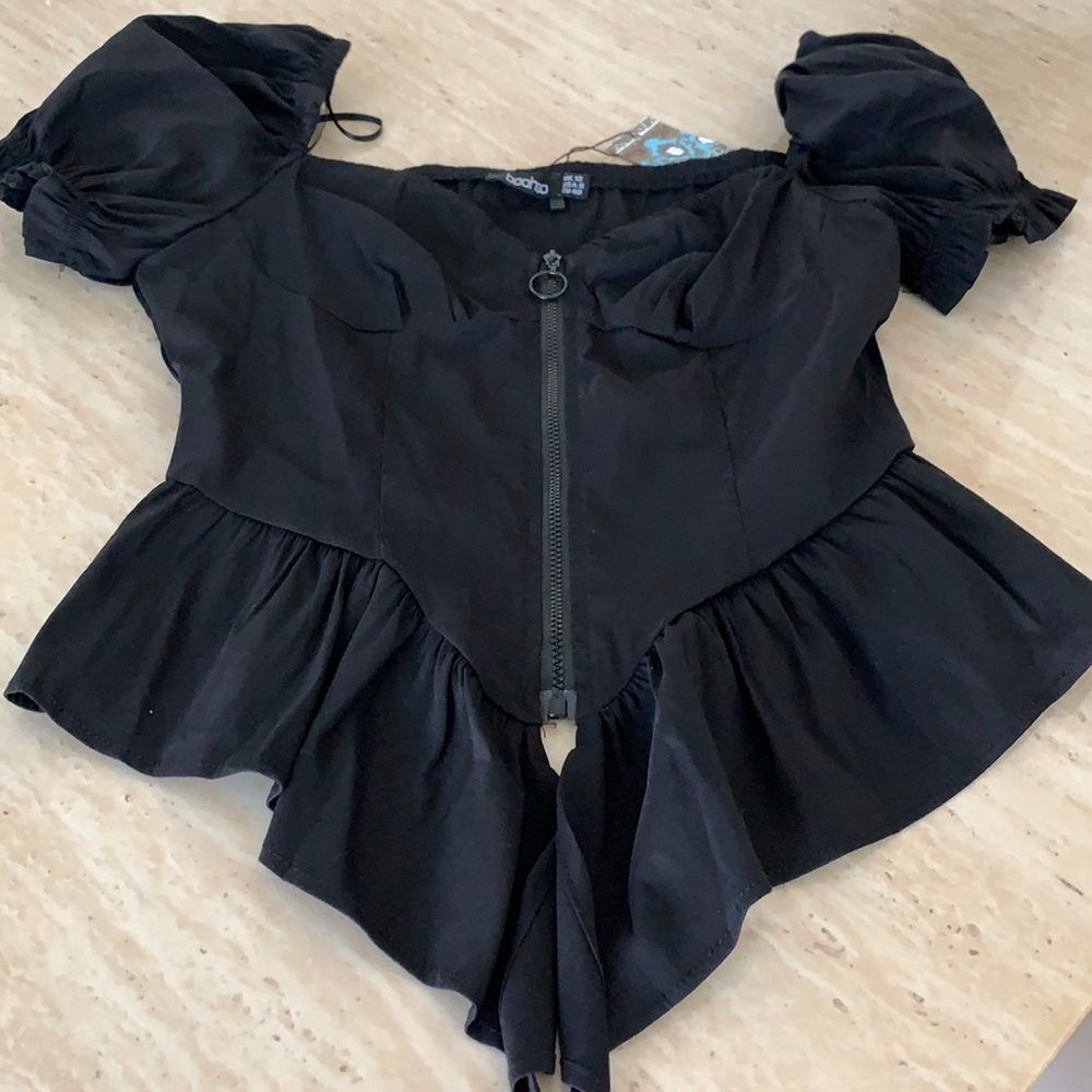 Never worn Zip puff sleeve top